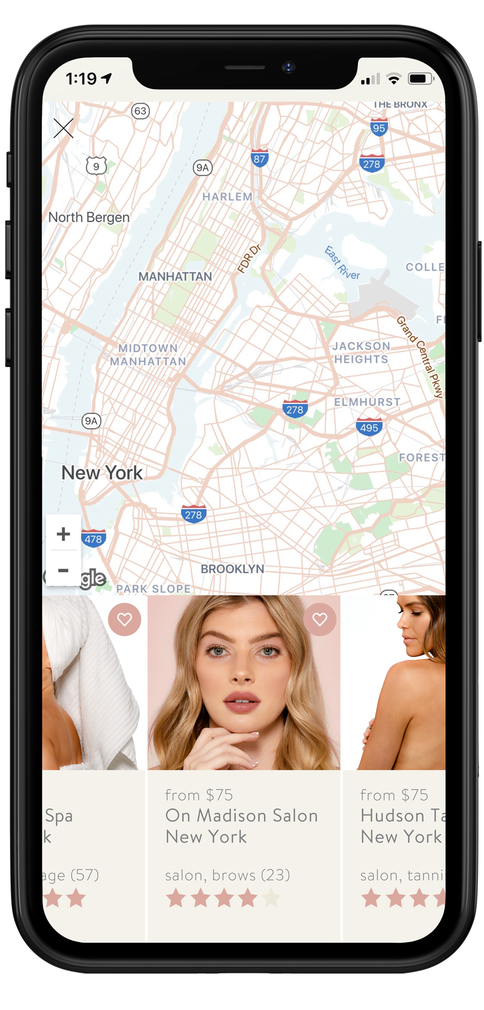 Go Glam App Nearby Map Screen